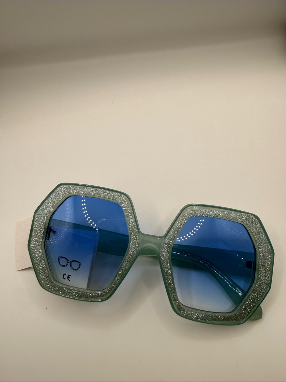 Mint Green Glitter Oversized Geometric Sunglasses NWT